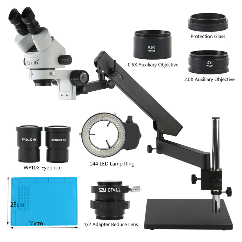 Trinocular Stereo Microscope 7X-45X - 관절형 암 데스크탑 베이스 스탠드 3.5X-90X